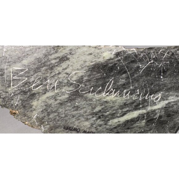 Ben Saclamana Original art sculpture Inuit Soapstone large Bear Seal Carving aut - Picture 15 of 16